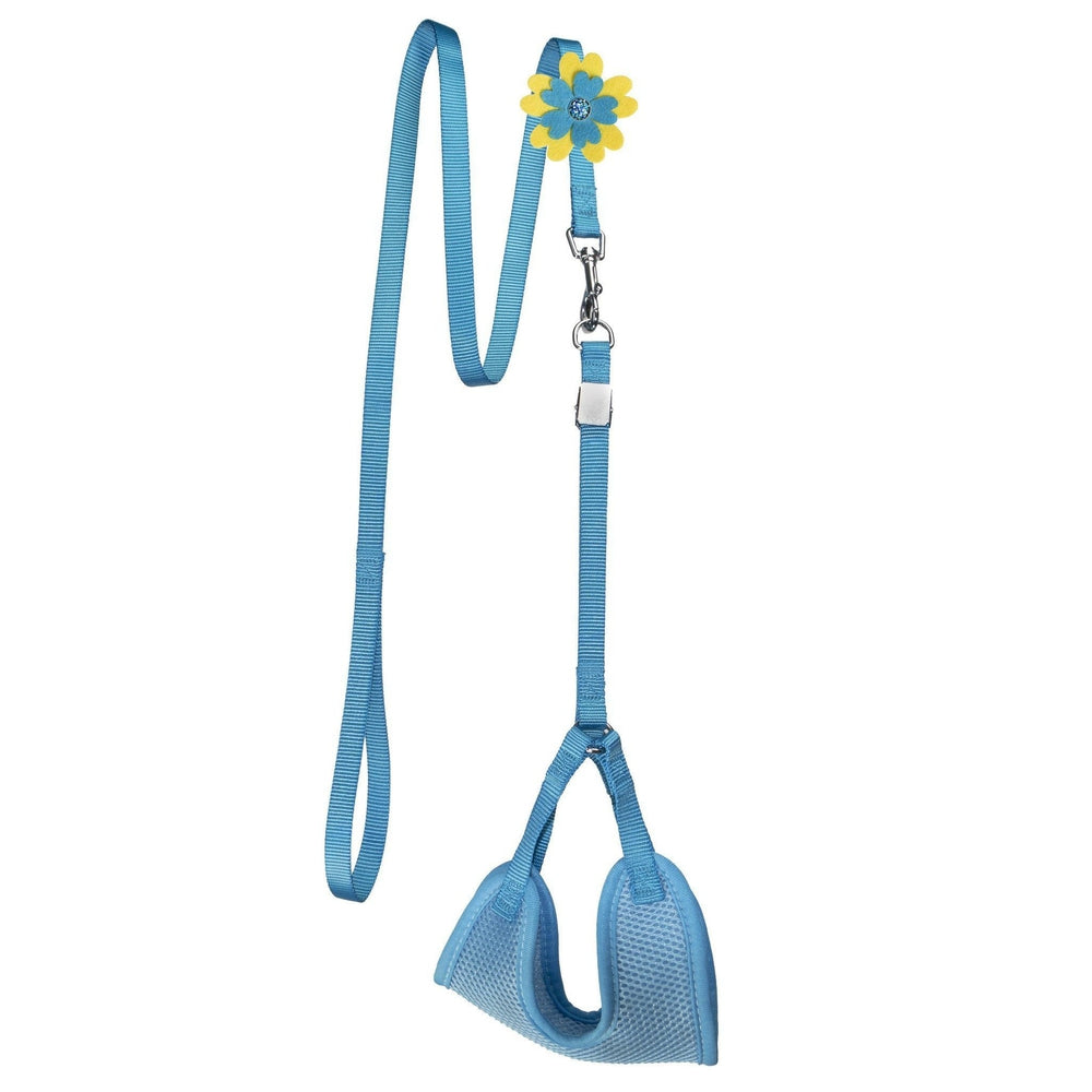 Mesh Step-In Nylon Dog Harness + Optional Flower Dog Leash Blue Dog Harnesses Dogline
