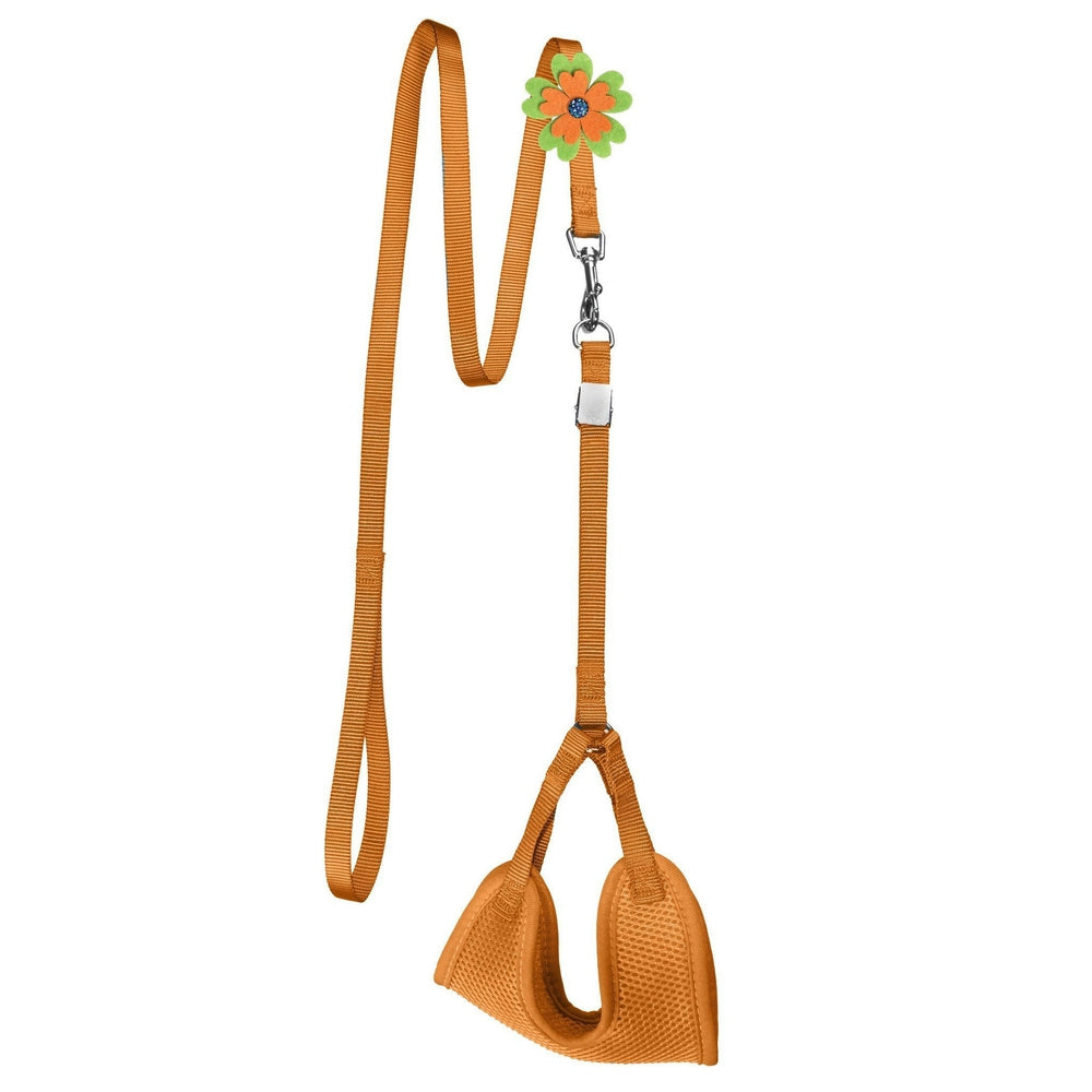 Mesh Step-In Nylon Dog Harness + Optional Flower Dog Leash Orange Dog Harnesses Dogline