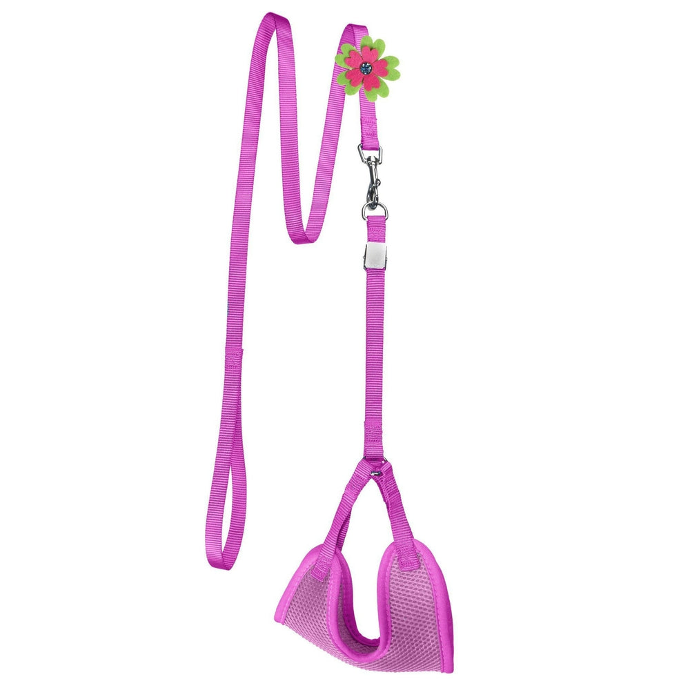 Mesh Step-In Nylon Dog Harness + Optional Flower Dog Leash Pink Dog Harnesses Dogline