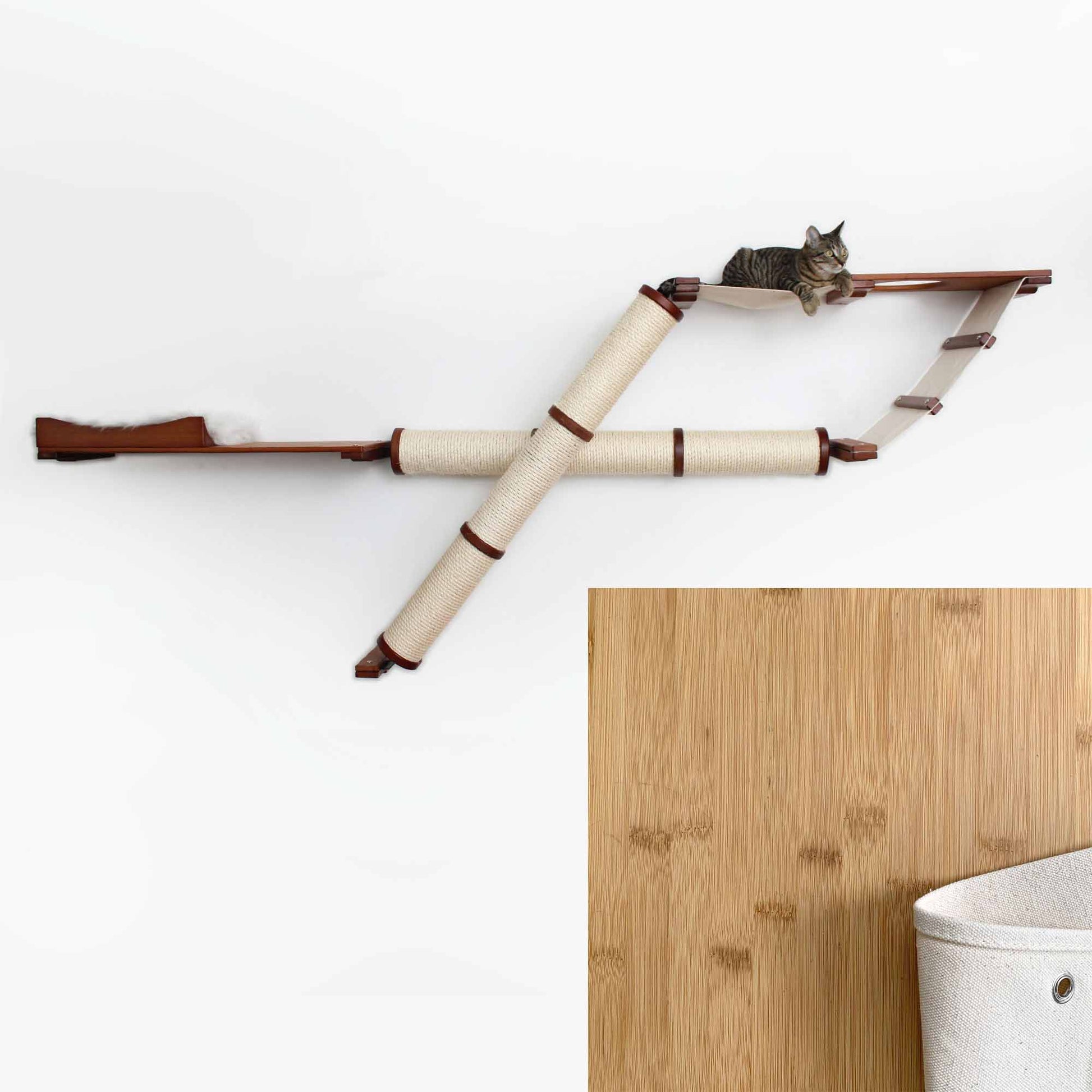The Plateau - Horizontal Cat Scratcher Bed Set Natural Bamboo Natural Canvas Cat Scratcher Catastrophic Creations