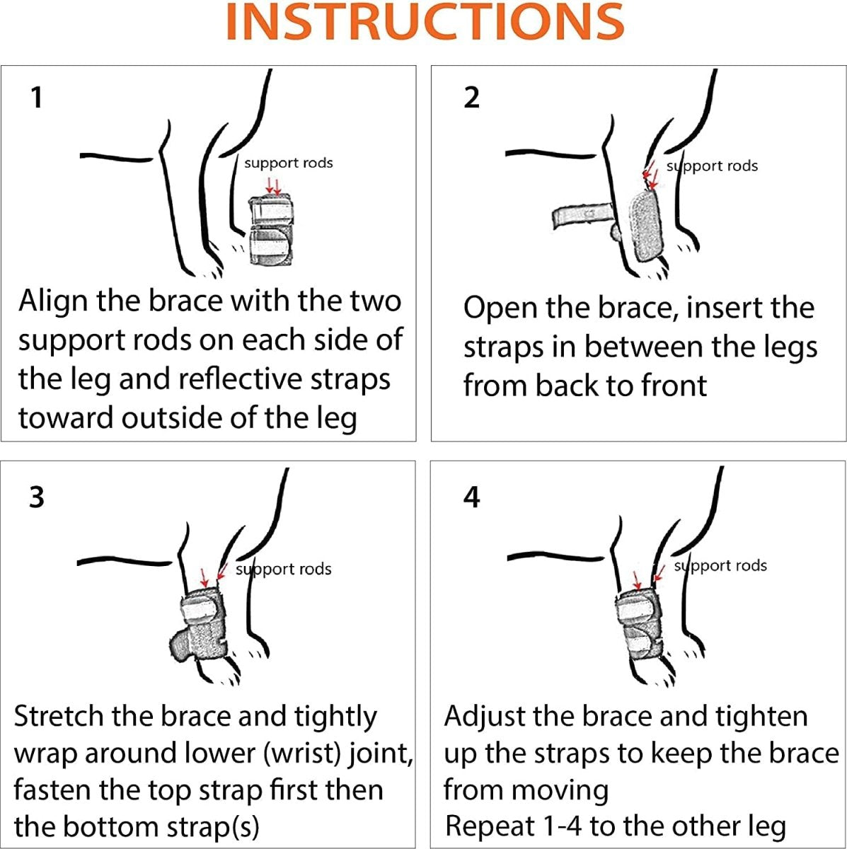 NeoAlly 3-in-1 Front Leg Dog Splint Brace: Rigid & Spring Inserts, Safety Reflective Straps (Pair) Neoallypets