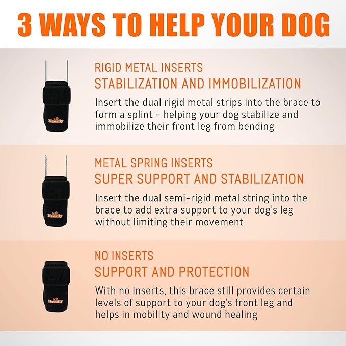 NeoAlly 3-in-1 Front Leg Dog Splint Brace: Rigid & Spring Inserts, Safety Reflective Straps (Pair) Neoallypets