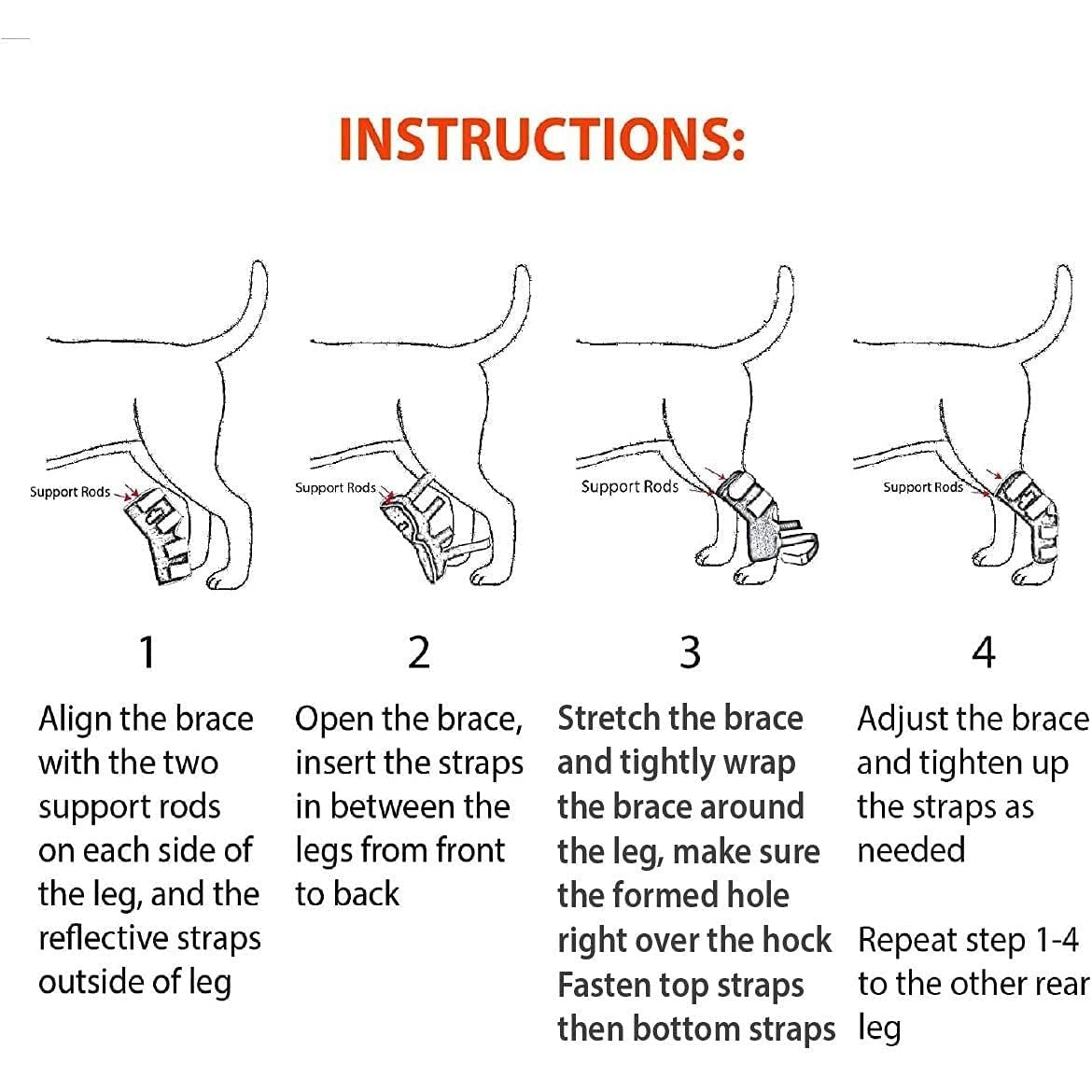 NeoAlly 3-in-1 Long Rear Leg Hock Brace - Rigid and Spring Inserts | Safety Reflective Straps [Long Version] (Pair) Neoallypets
