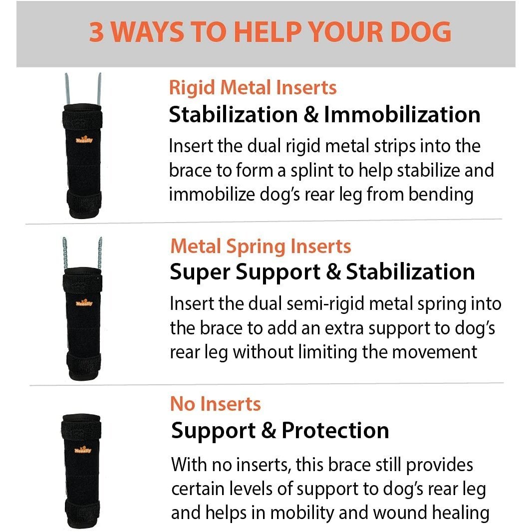 NeoAlly 3-in-1 Long Rear Leg Hock Brace - Rigid and Spring Inserts | Safety Reflective Straps [Long Version] (Pair) Neoallypets