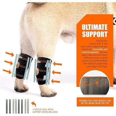 NeoAlly 3-in-1 Short Rear Leg Hock Brace for Smaller Dogs with Rigid and Spring Inserts | Safety Reflective Straps [Short Version] (Pair) Neoallypets