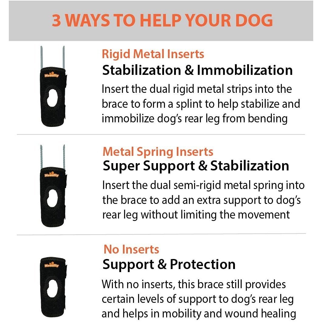 NeoAlly 3-in-1 Short Rear Leg Hock Brace for Smaller Dogs with Rigid and Spring Inserts | Safety Reflective Straps [Short Version] (Pair) Neoallypets