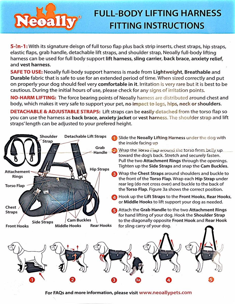 NeoAlly 5-in-1 Sturdy Dog Lift Harness Full Body Support Neoallypets