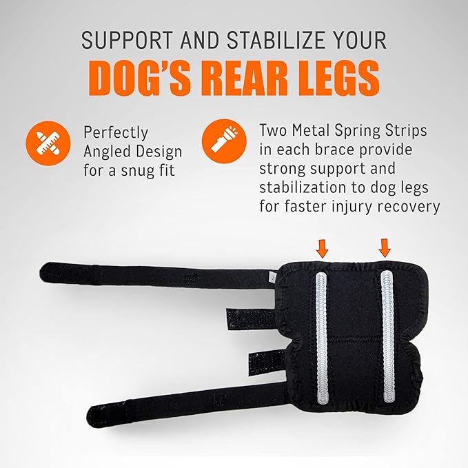 NeoAlly Dog Rear Leg Hock Brace with Metal Spring Strips for Large Dogs [Long Version] (Pair) Neoallypets