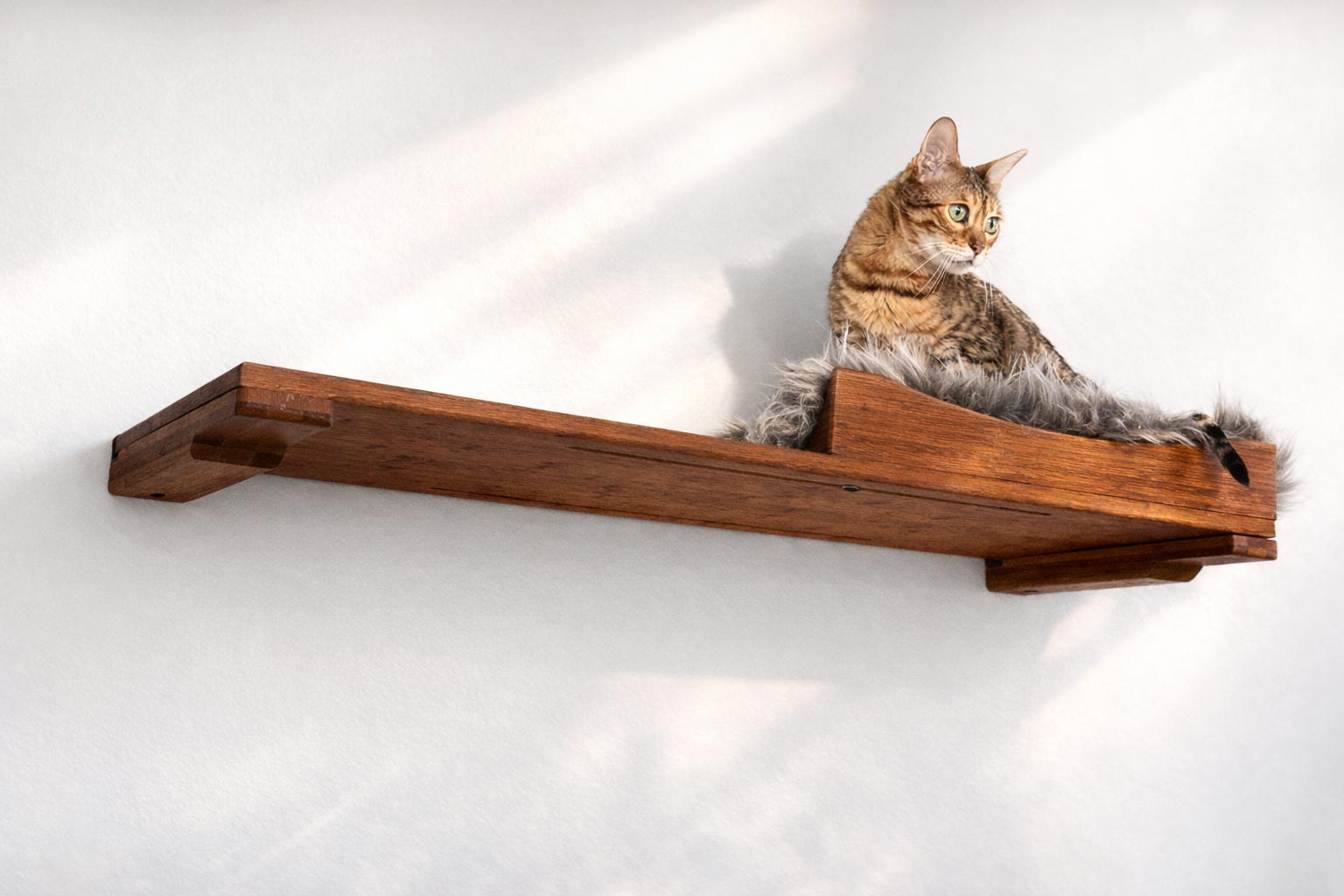 The Cat Nest Bed English Chestnut Bamboo Gray Plush 34" Solid Shelf Cat shelves/bed Catastrophic Creations