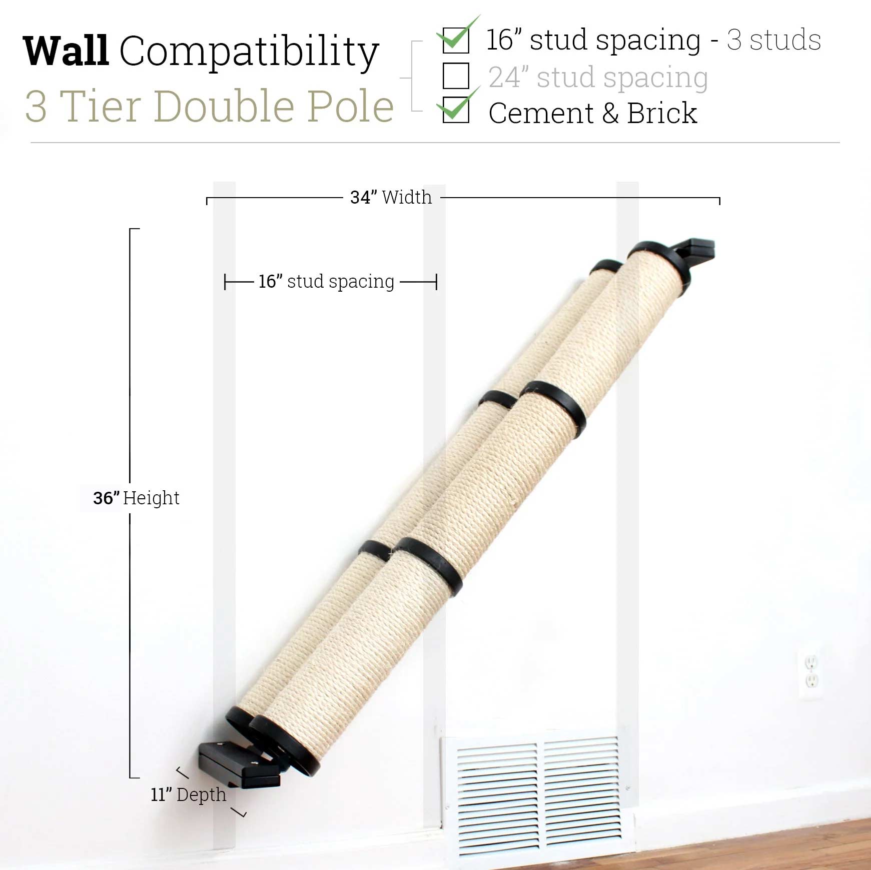 Slanted Cat Scratcher for Wall Onyx Bamboo 3-Tier Double None Cat Scratcher Catastrophic Creations
