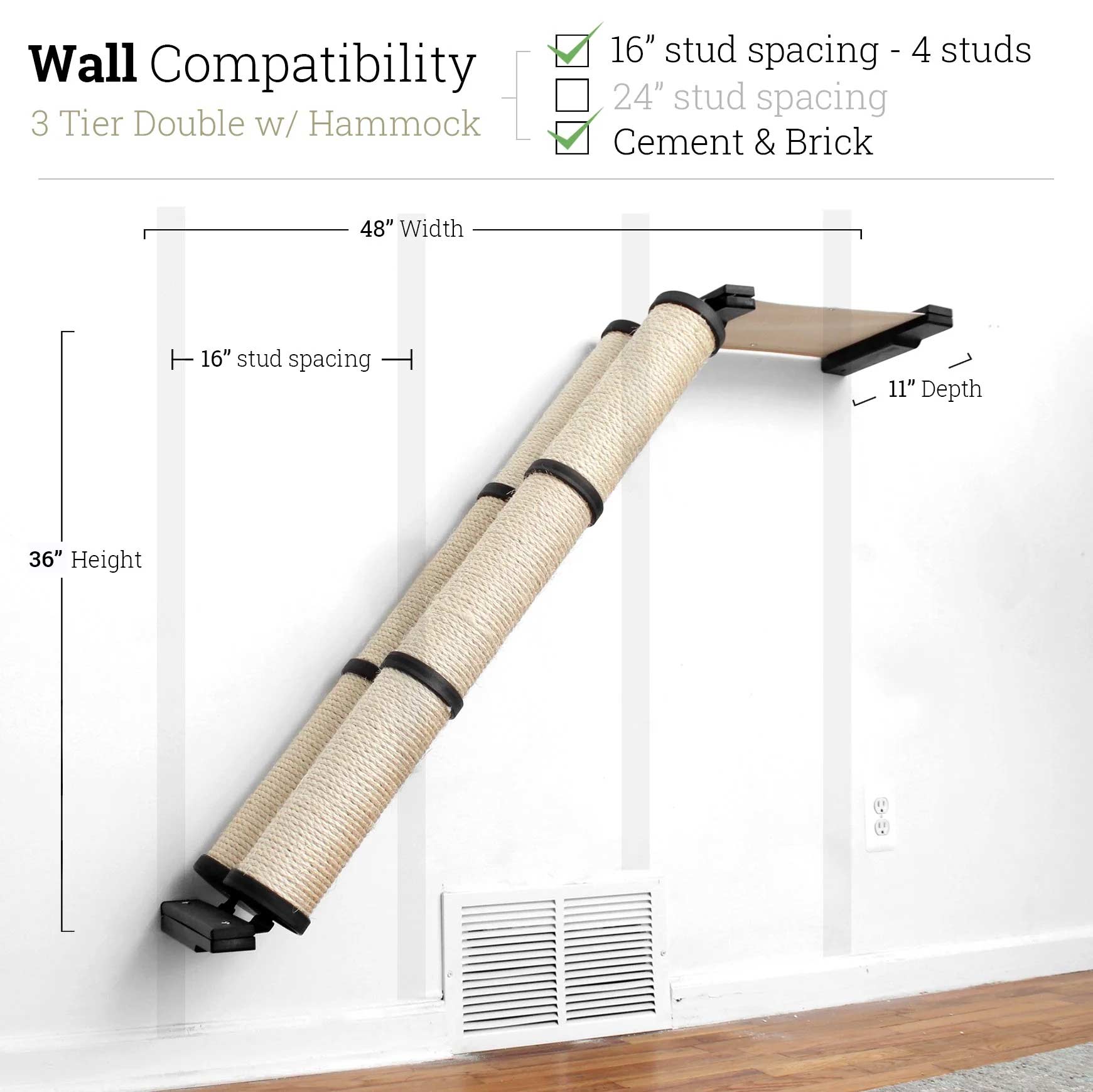 Slanted Cat Scratcher for Wall Onyx Bamboo 3-Tier Double Natural Canvas Cat Scratcher Catastrophic Creations
