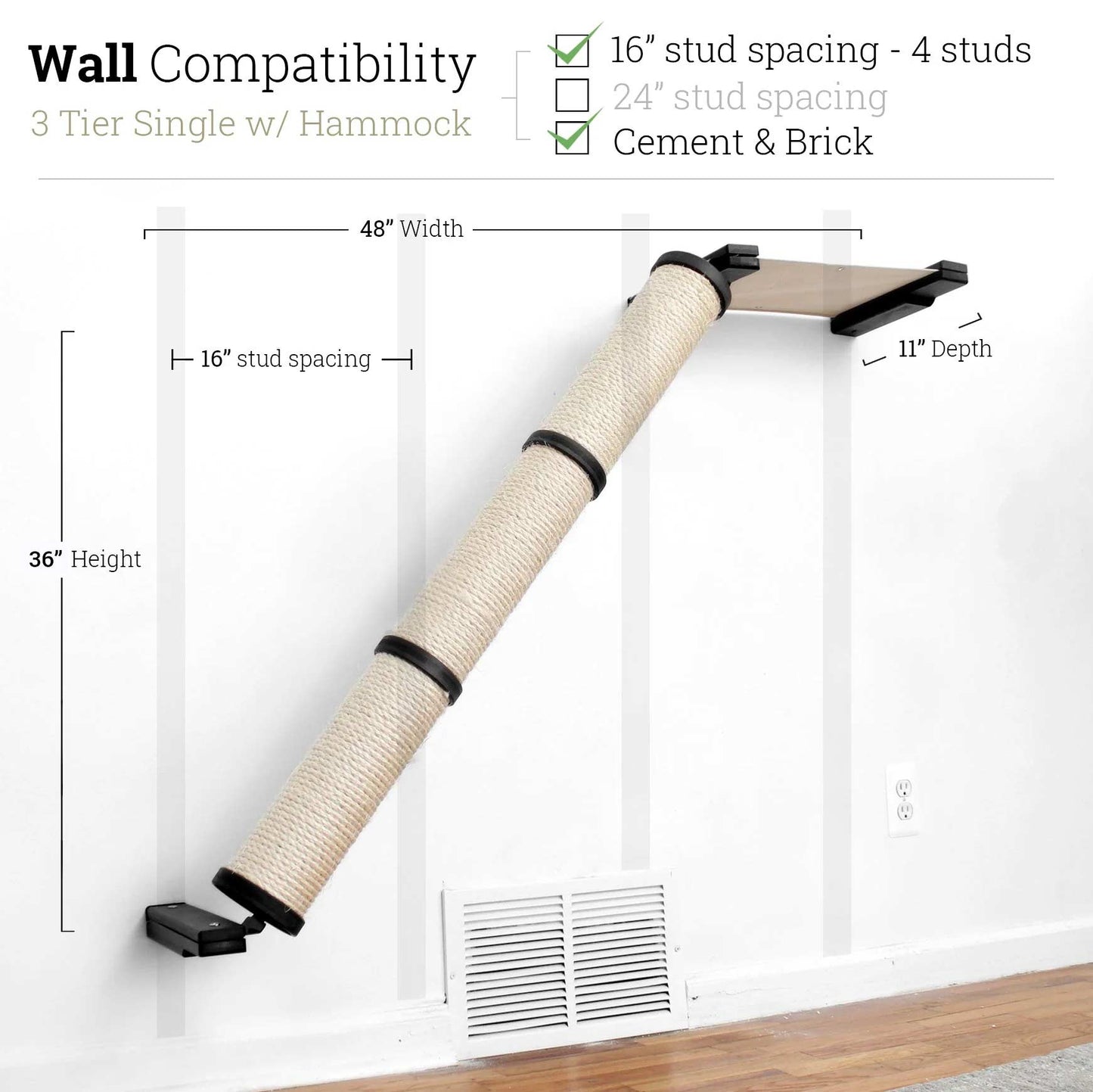 Slanted Cat Scratcher for Wall Onyx Bamboo 3-Tier Single Natural Canvas Cat Scratcher Catastrophic Creations