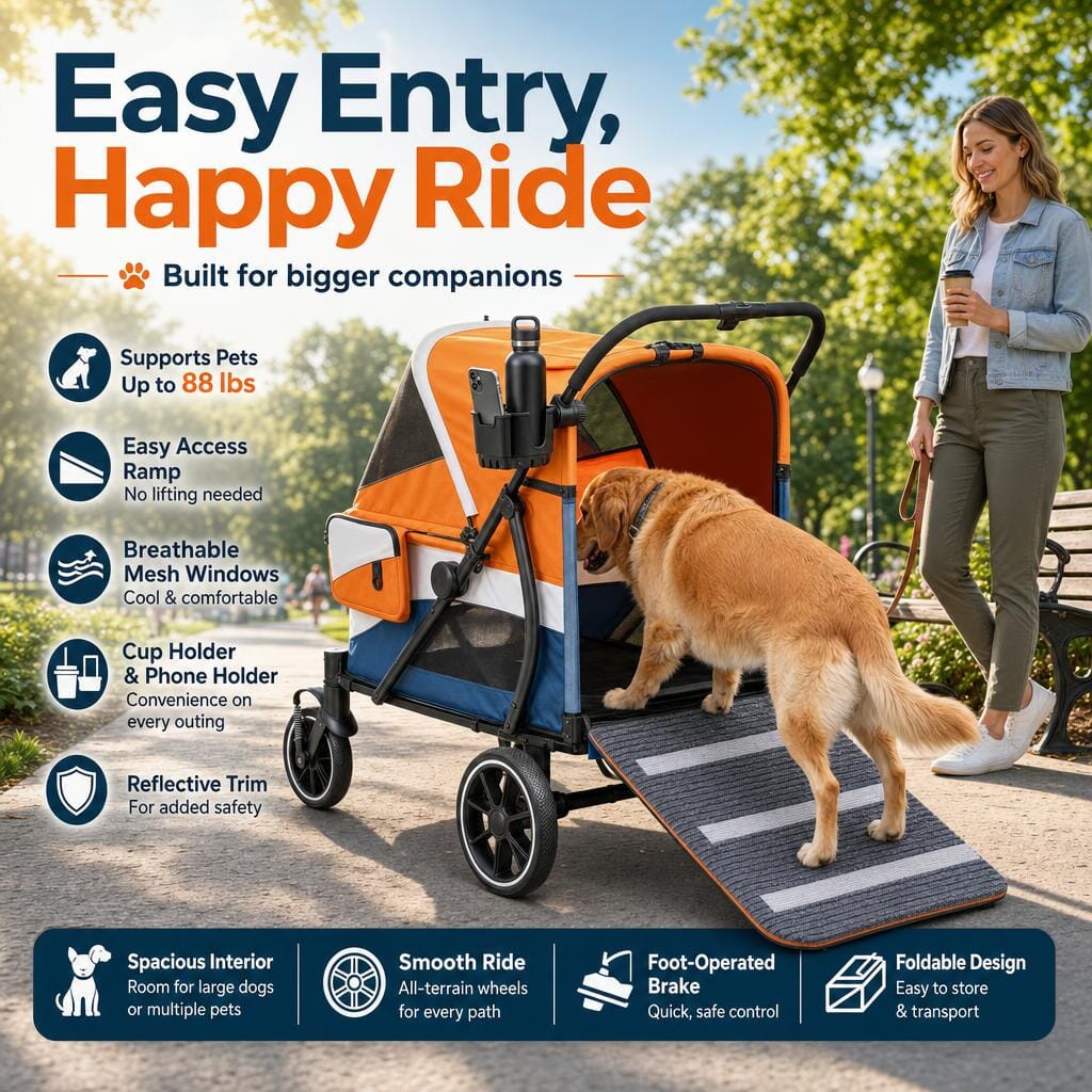 Powerhouse Pet Cruiser Stroller with Easy Access Ramp Pet Carriers Dogline