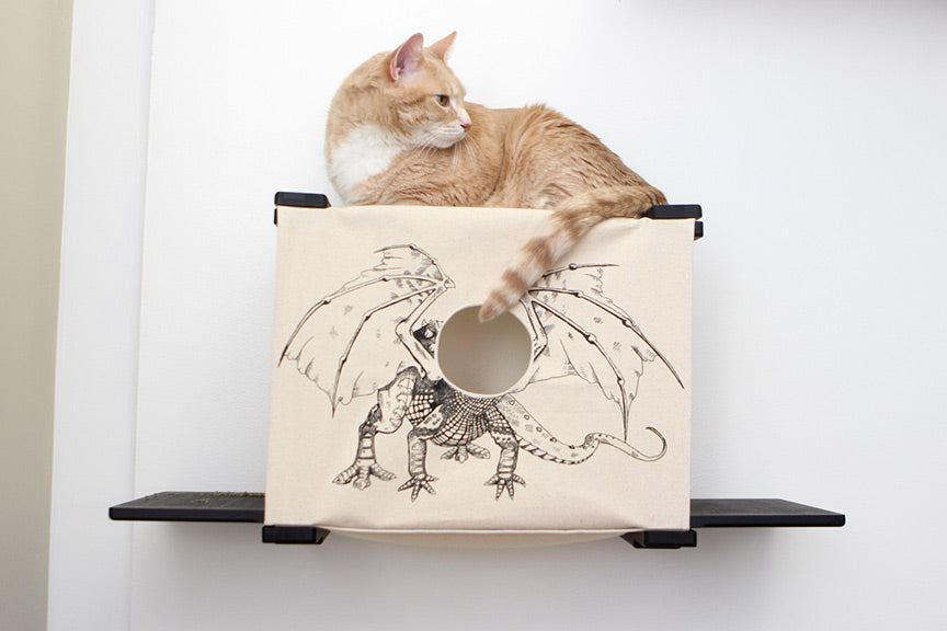 Cat Cubby for Wall - Covered Cat Bed Onyx Bamboo Baby Dragon Catastrophic Creations