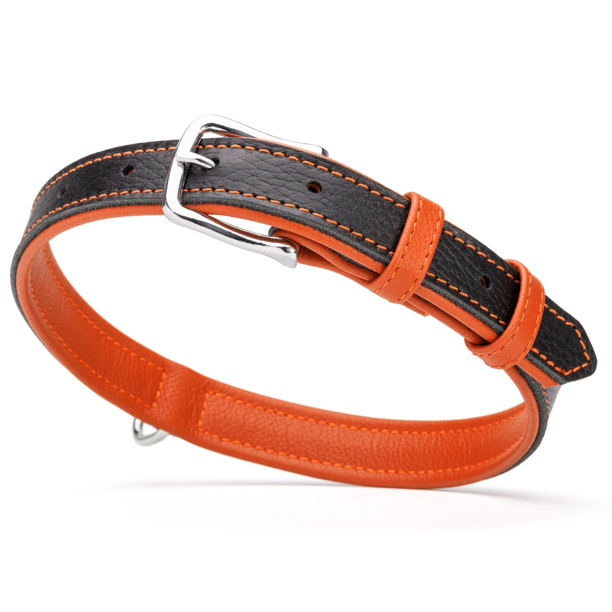 Soft Leather Dual-Color Flat Dog Collar Orange 19-24" 1" Dog Collars Dogline