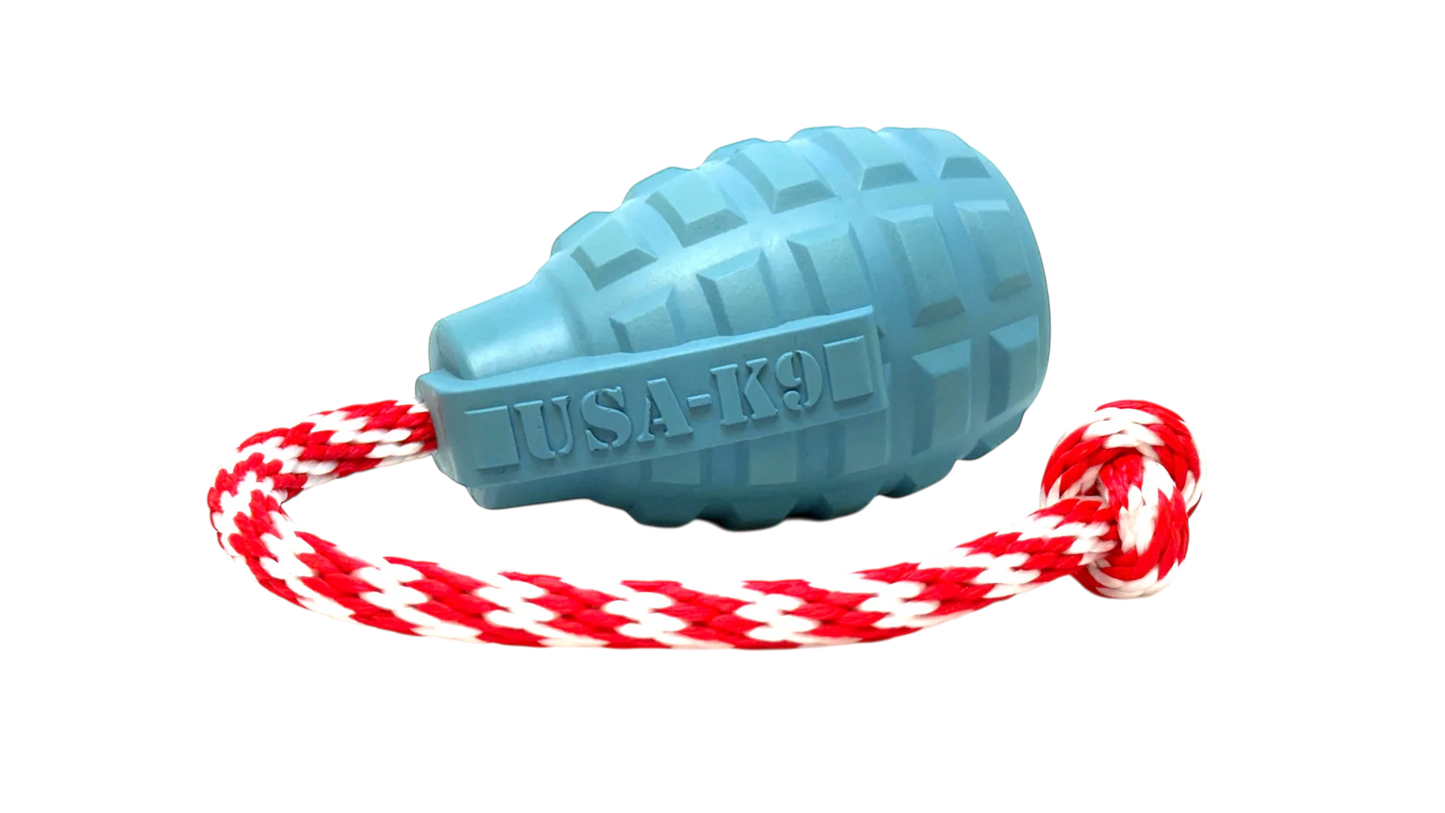 USA-K9 Grenade Shaped Rubber Dog Toy - Chew, Treat Dispenser & Tug Toy | USA Rubber Dog Toys SodaPup/True Dogs, LLC
