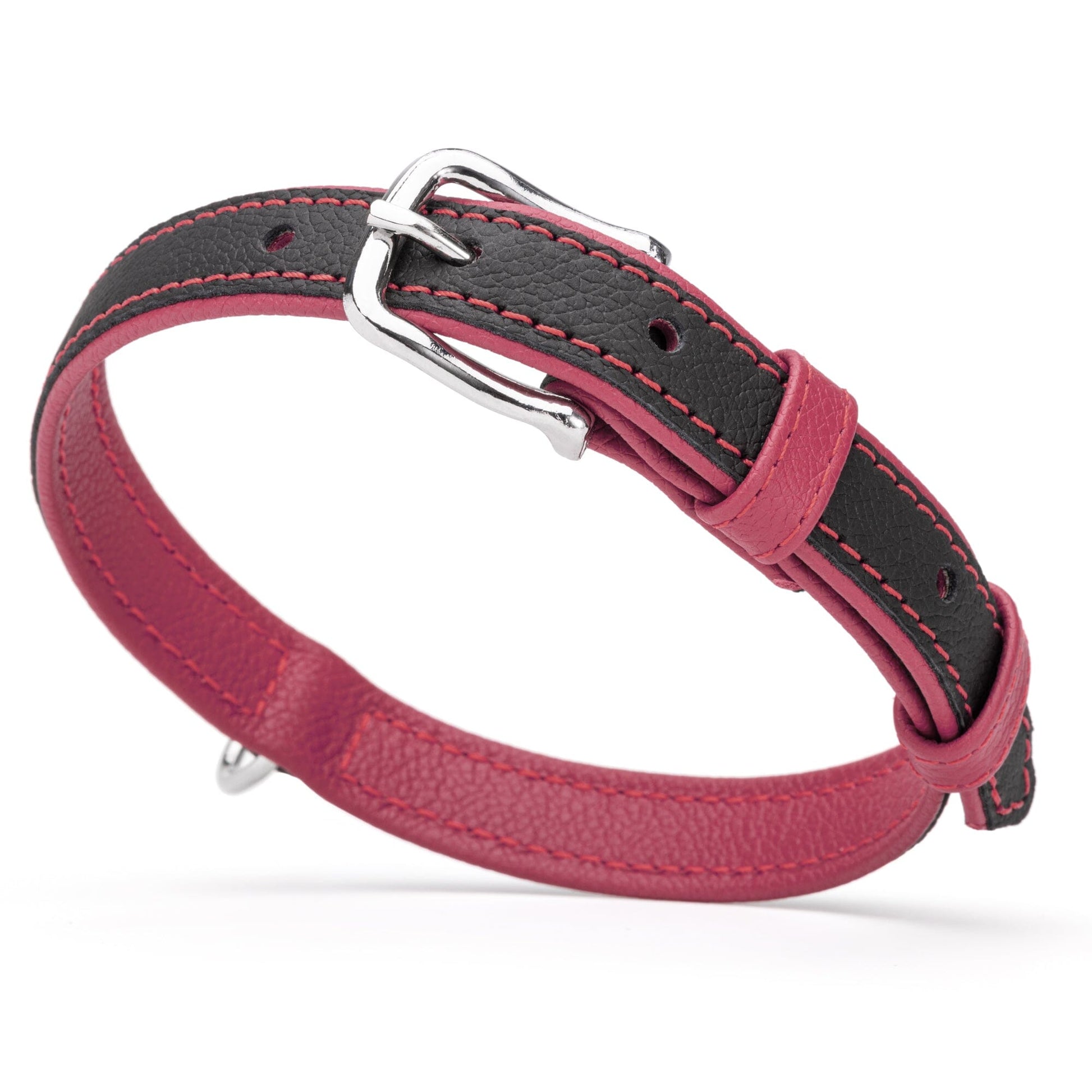 Soft Leather Dual-Color Flat Dog Collar Pink 15-19" 3 4" Dog Collars Dogline