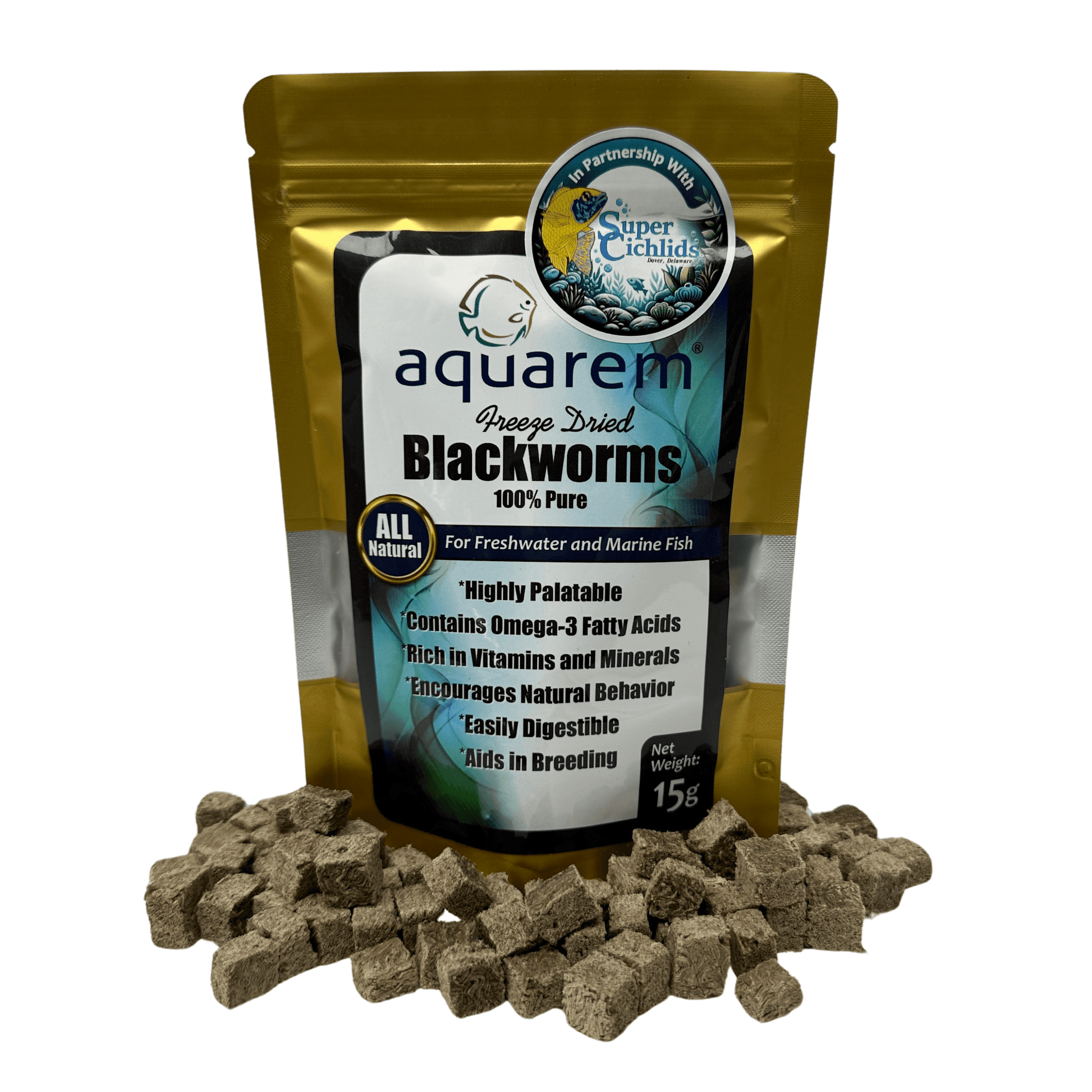 Premium Freeze Dried Blackworms - All Natural 15 Grams (All Natural) Fish Food Super Cichlids