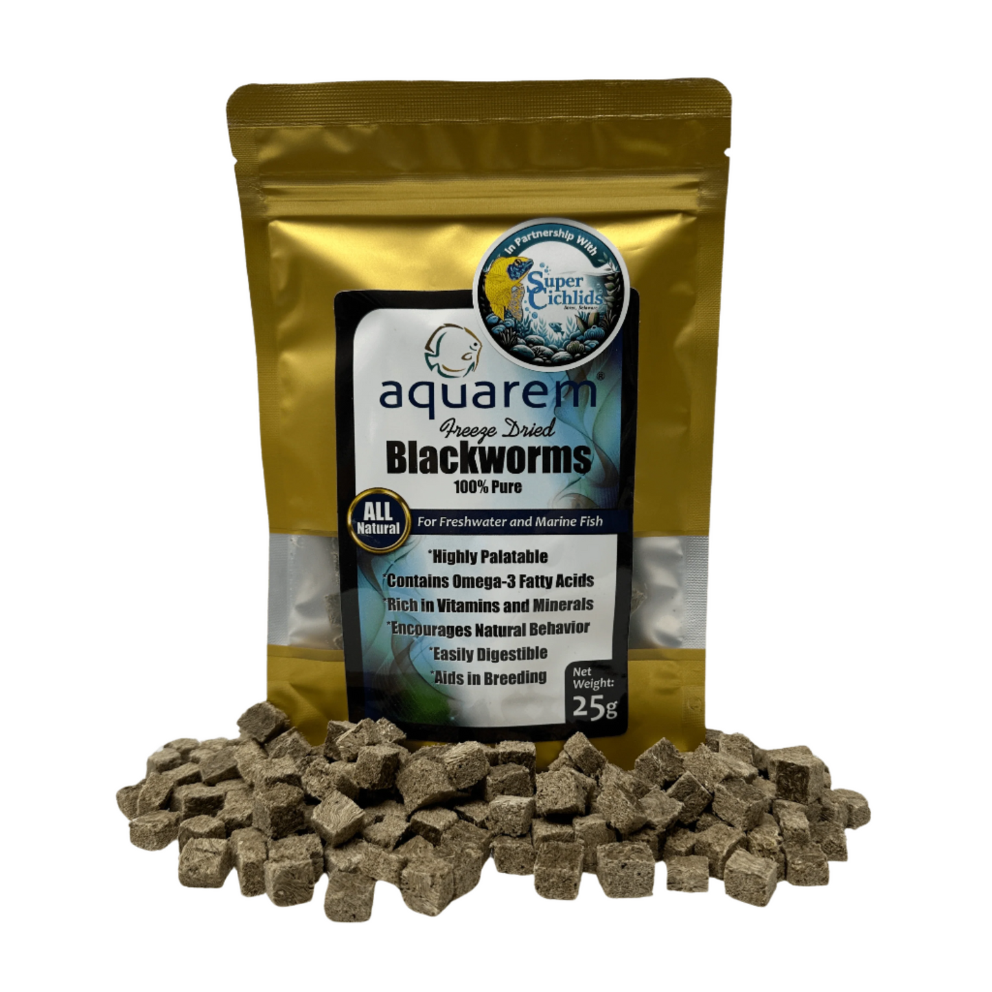 Premium Freeze Dried Blackworms - All Natural 25 Grams (All Natural) Fish Food Super Cichlids