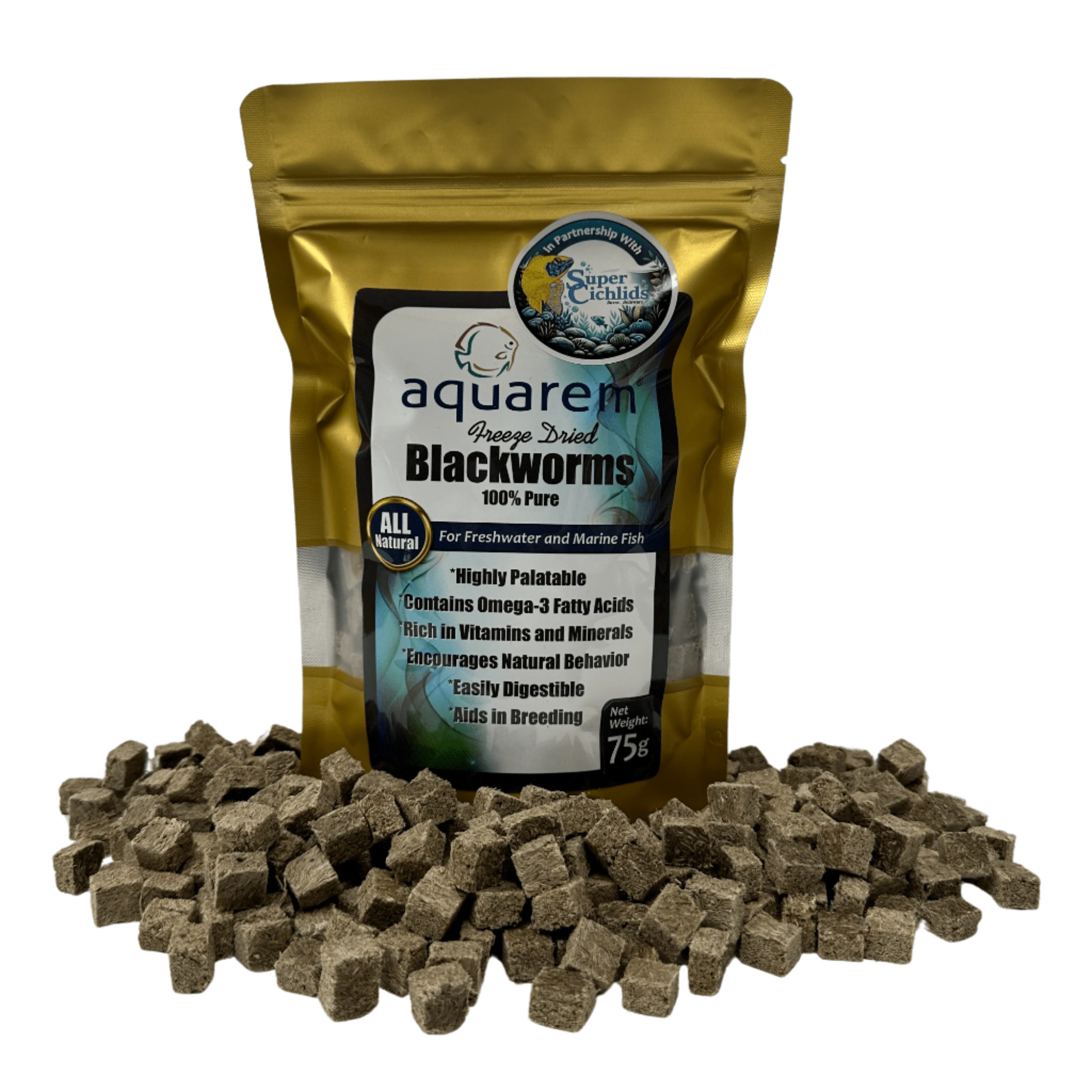 Premium Freeze Dried Blackworms - All Natural 75 Grams (All Natural) Fish Food Super Cichlids