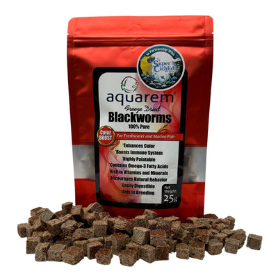 Premium Freeze Dried Blackworms - Color Boost 25 Grams Fish Food Super Cichlids