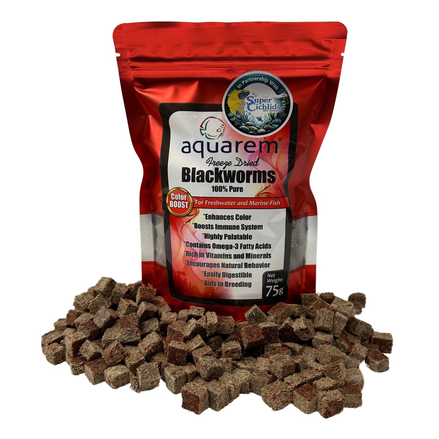 Premium Freeze Dried Blackworms - Color Boost 75 Grams Fish Food Super Cichlids