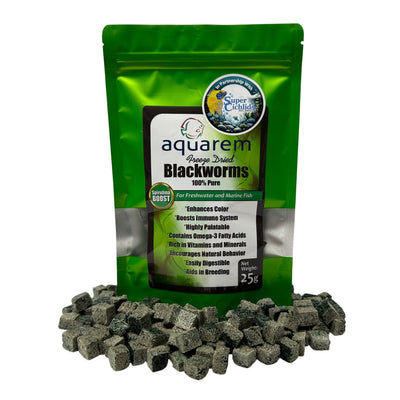 Premium Freeze Dried Blackworms - Spirulina Boost 25 Grams (Spirulina Boost) Fish Food Super Cichlids