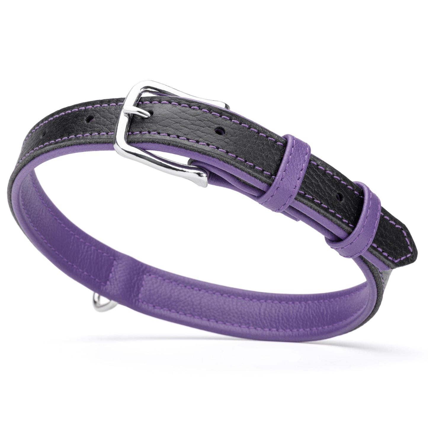 Soft Leather Dual-Color Flat Dog Collar Purple 19-24" 1" Dog Collars Dogline
