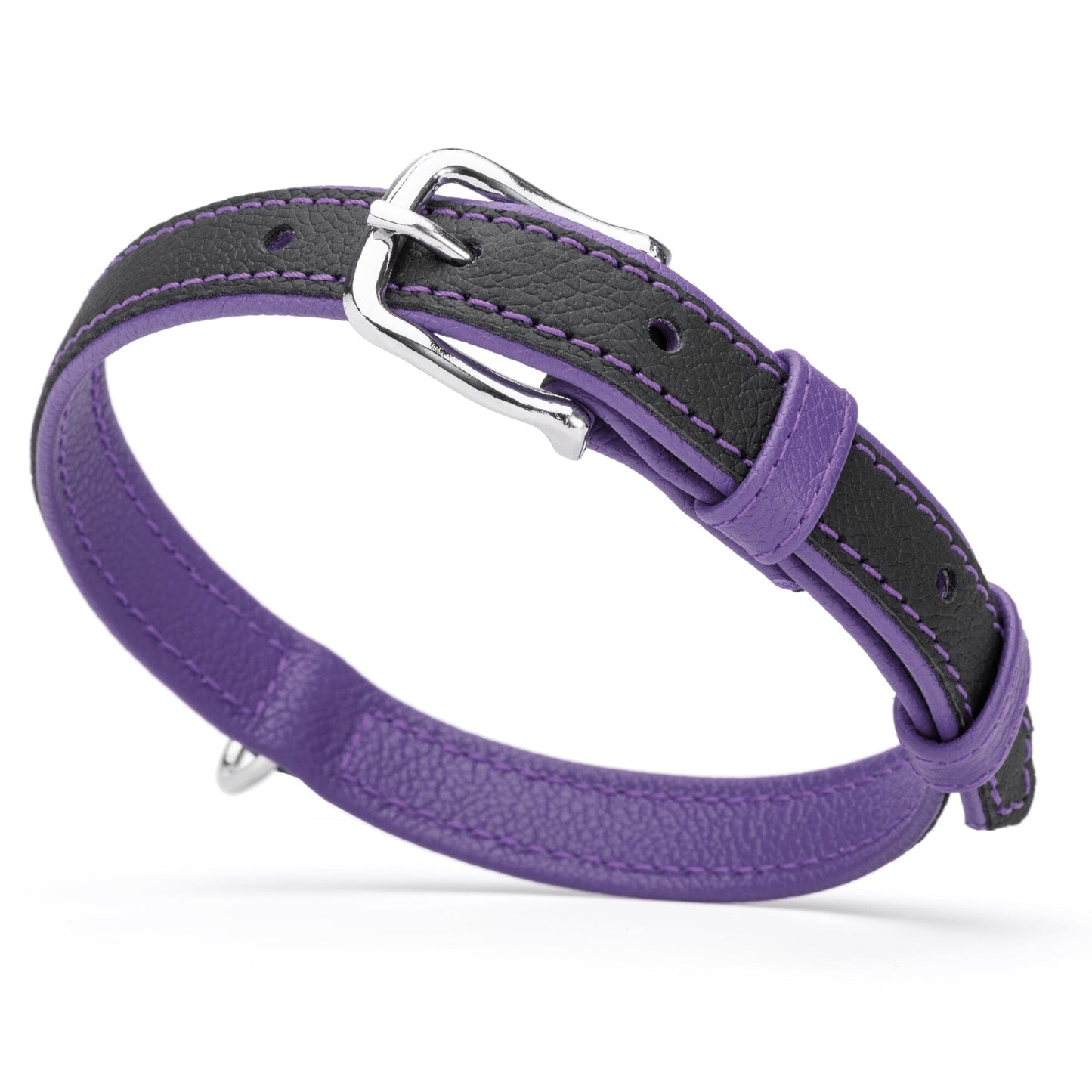 Soft Leather Dual-Color Flat Dog Collar Purple 15-19" 3 4" Dog Collars Dogline