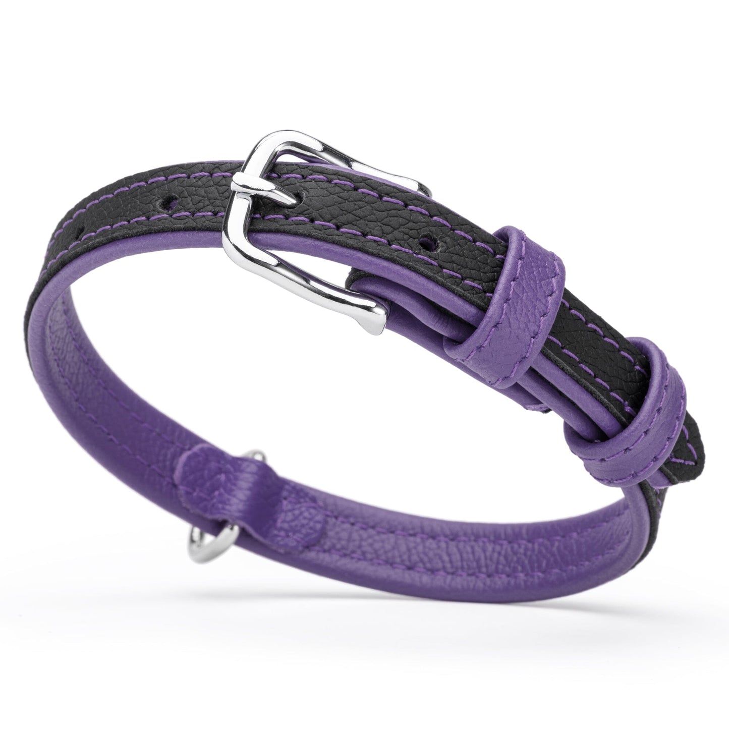 Soft Leather Dual-Color Flat Dog Collar Purple 5 8" Dog Collars Dogline