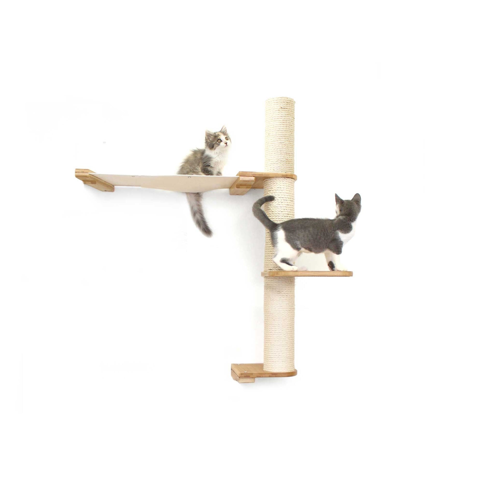 The Crow's Nest - A Wall Cat Scratcher with Hammock Natural Bamboo Natural Canvas 2-Tier 24" Cat Condo Catastrophic Creations