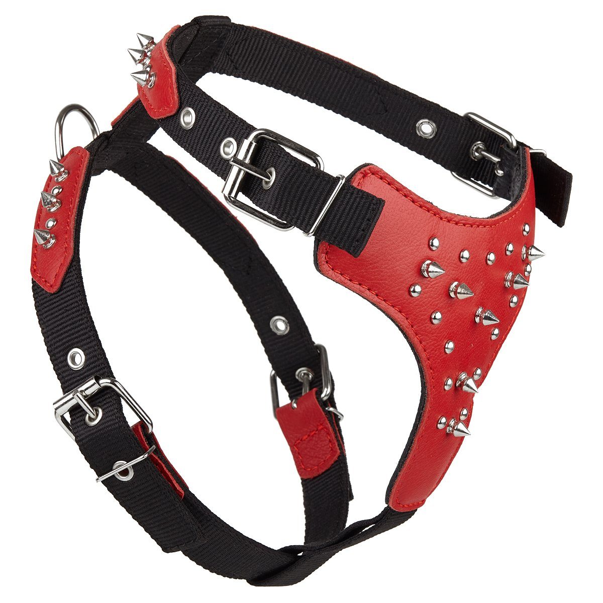 Leather + Nylon Spiked Dog Harness Red Dog Harnesses Dogline