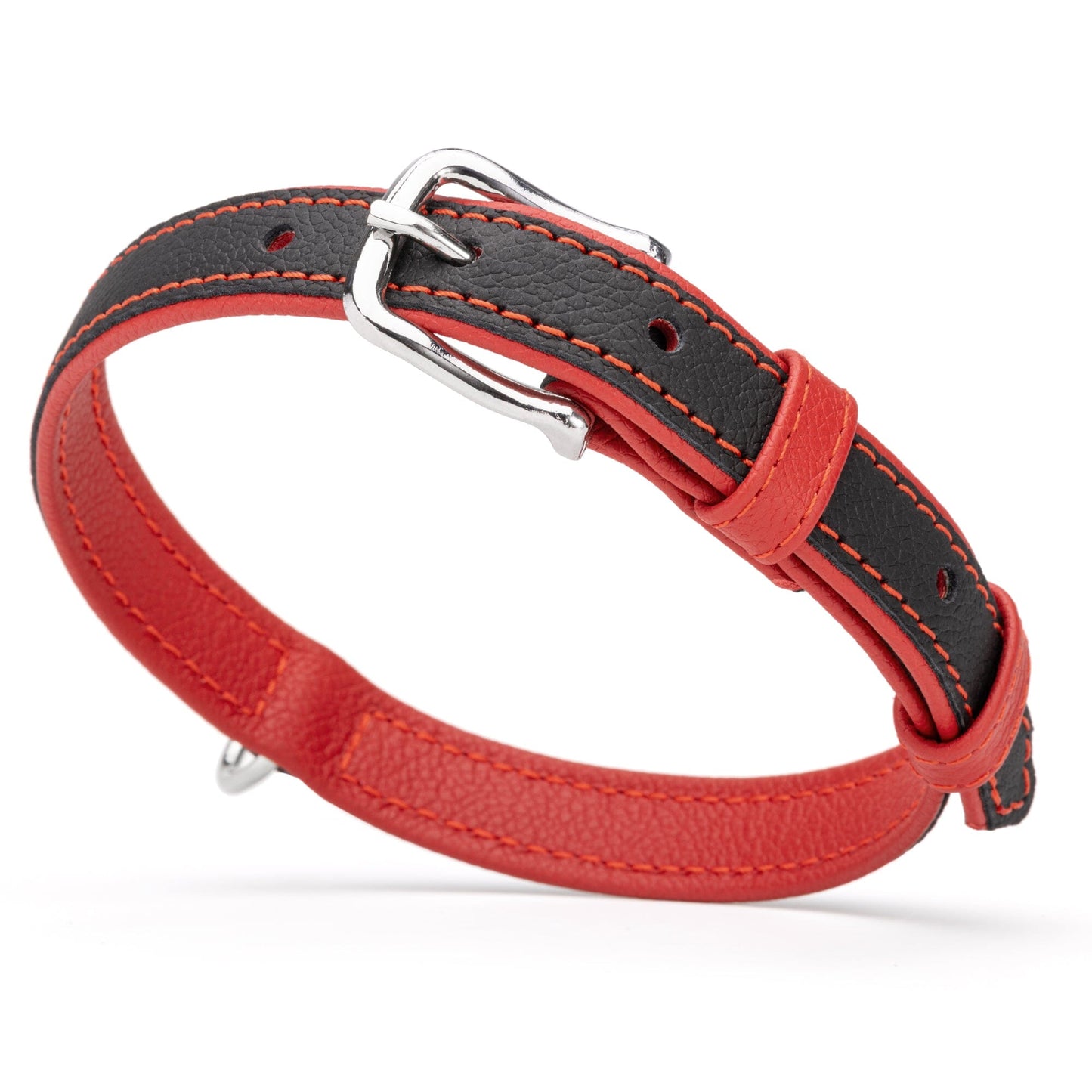 Soft Leather Dual-Color Flat Dog Collar Red 15-19" 3 4" Dog Collars Dogline