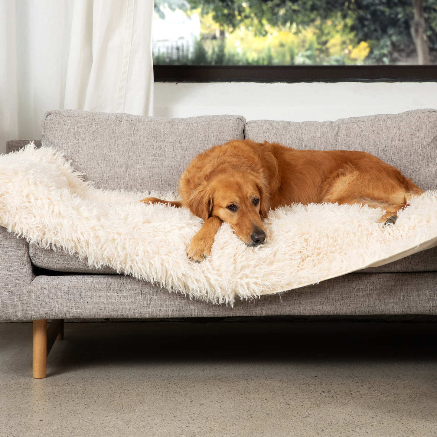 PupProtector™ Luxe Waterproof Bed Runner - Plush Sheep Ivory Dog Blanket Paw