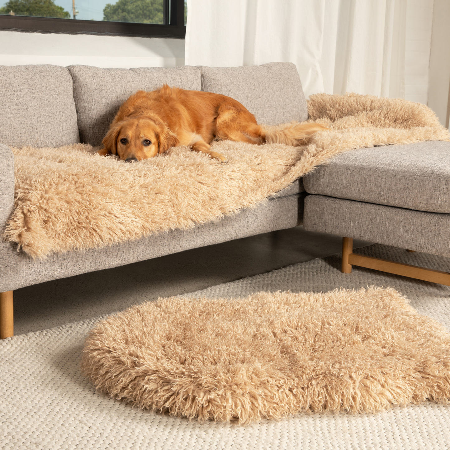 PupProtector™ Luxe Waterproof Bed Runner - Plush Sheep Tan Dog Blanket Paw