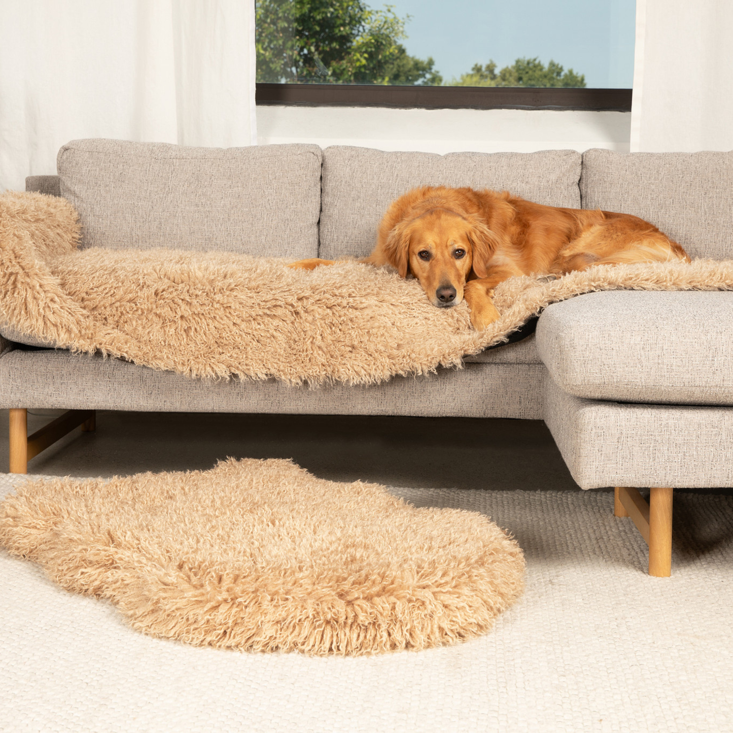 PupProtector™ Luxe Waterproof Bed Runner - Plush Sheep Tan Dog Blanket Paw