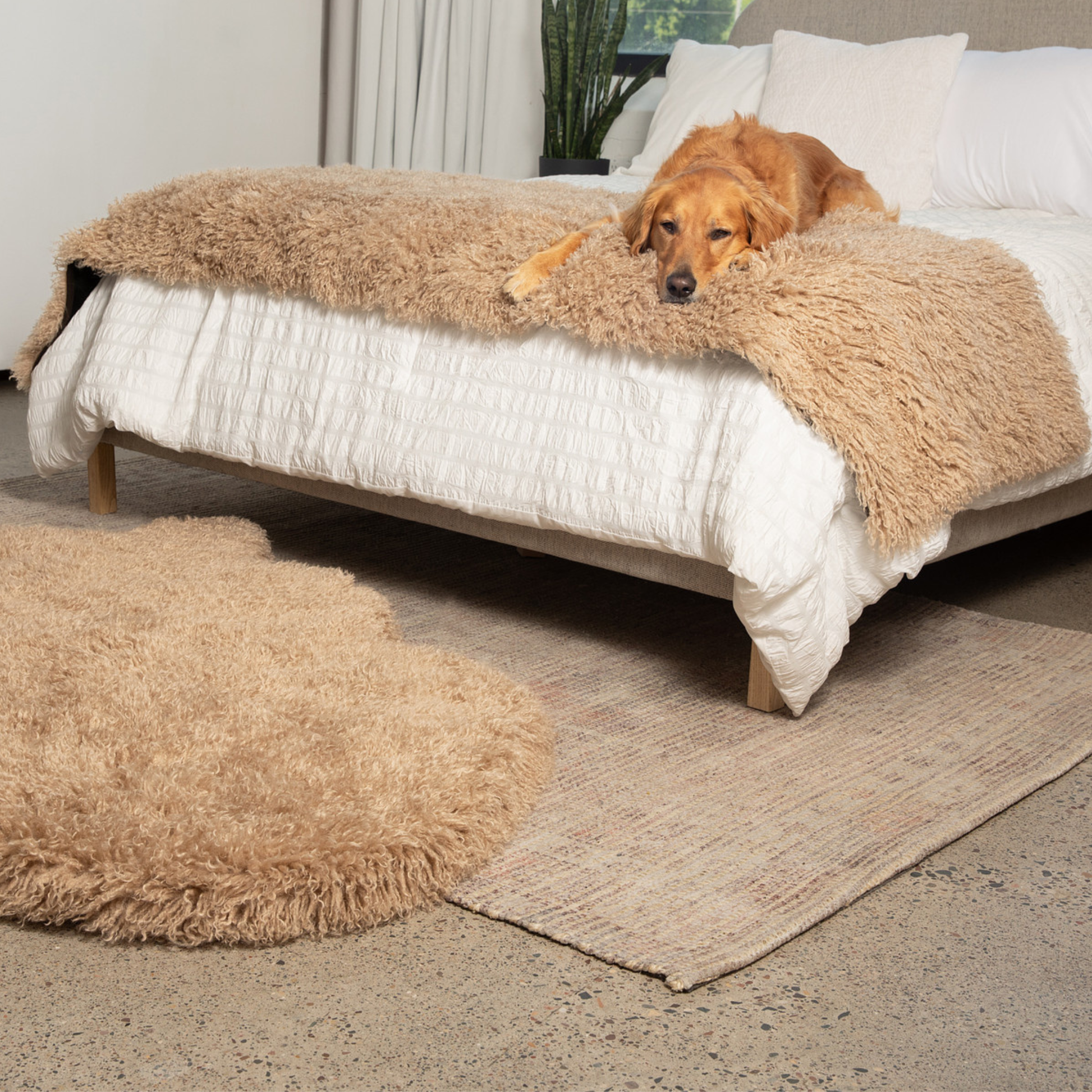 PupProtector™ Luxe Waterproof Bed Runner - Plush Sheep Tan Dog Blanket Paw