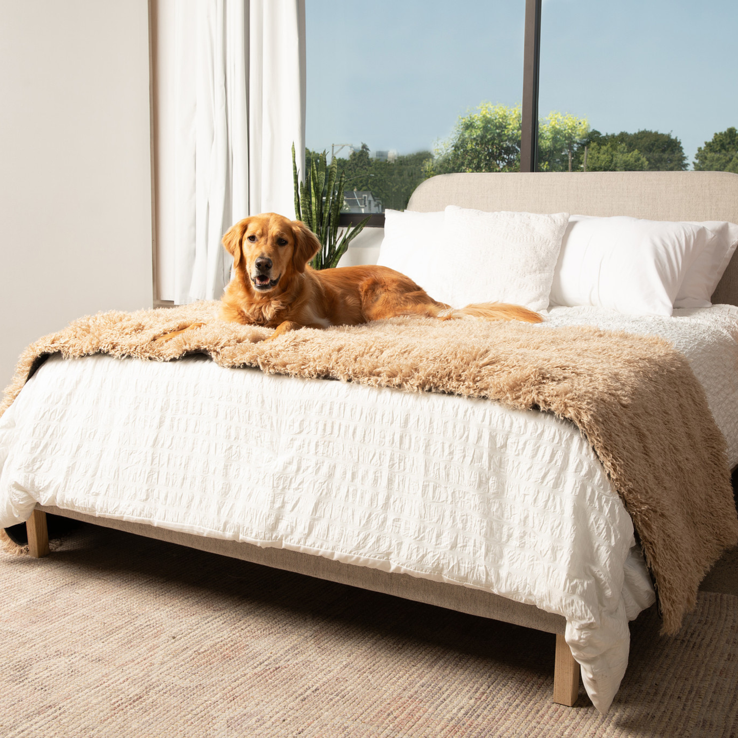 PupProtector™ Luxe Waterproof Bed Runner - Plush Sheep Tan Dog Blanket Paw