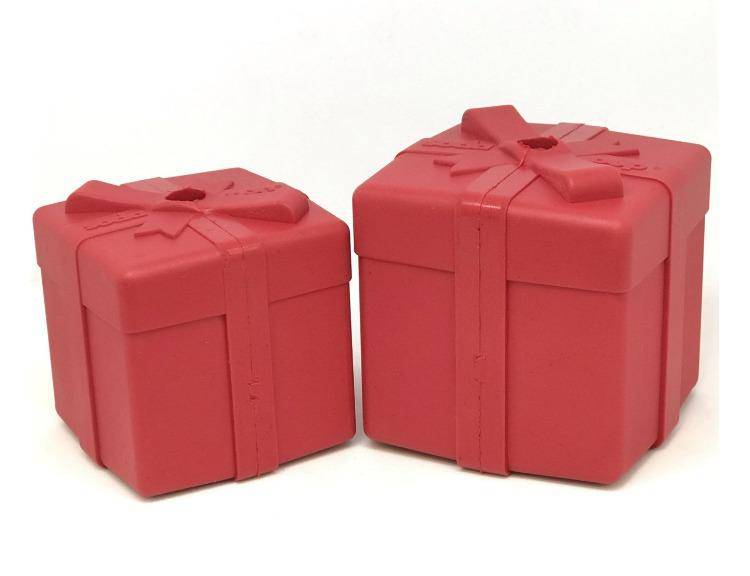 Gift Box eDispenser - Durable Rubber Treat Dispenser for Dogs | USA Made Medium Gift Box - Red Rubber Dog Toys SodaPup/True Dogs, LLC
