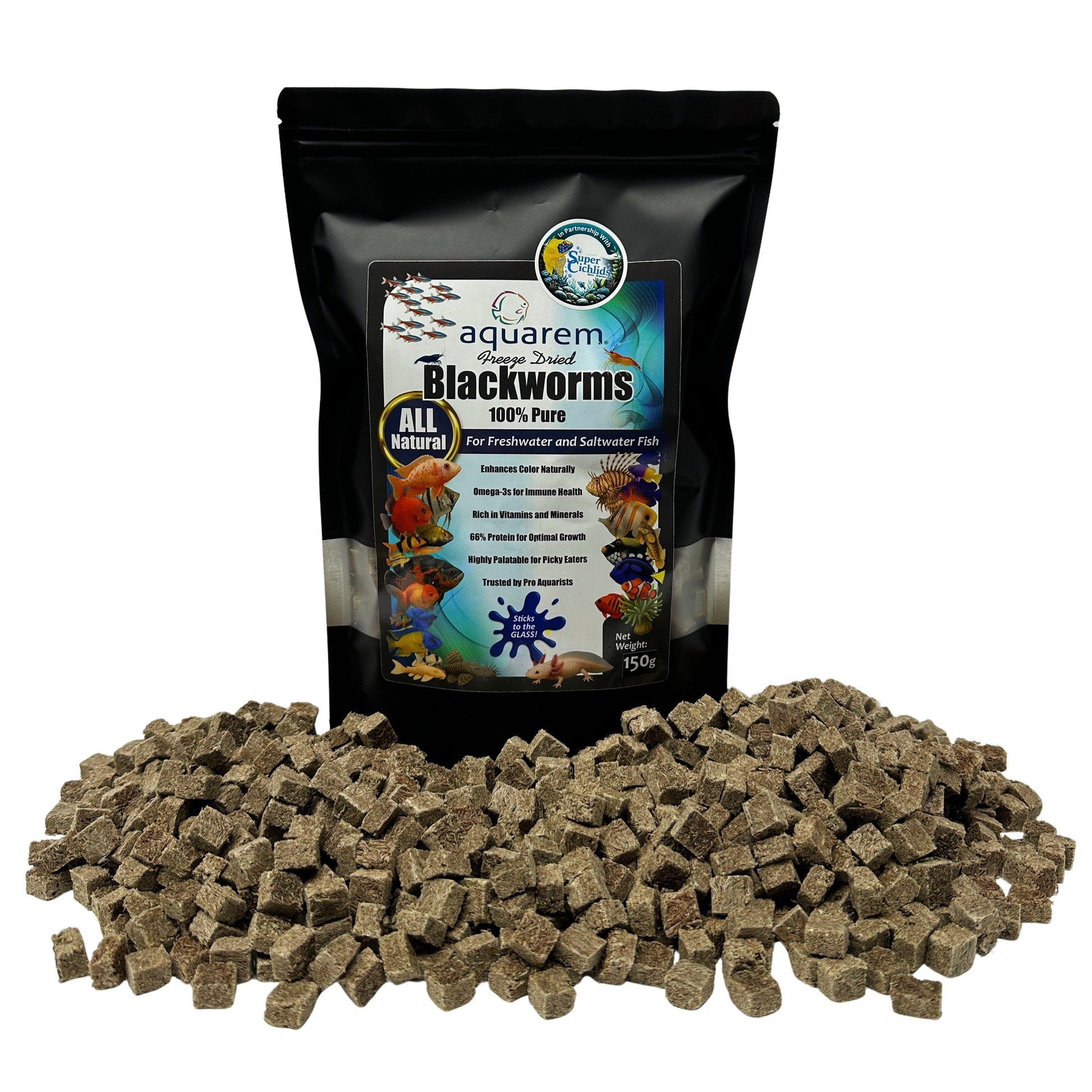 Premium Freeze Dried Blackworms - All Natural 150 Grams (All Natural) Fish Food Super Cichlids