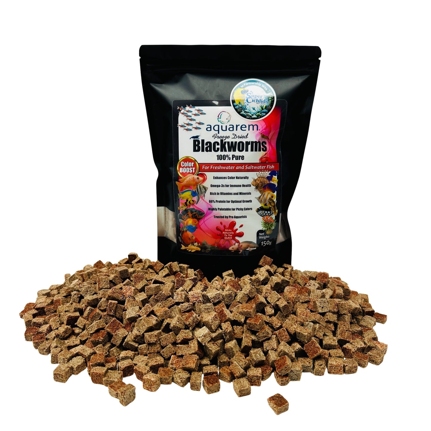 Premium Freeze Dried Blackworms - Color Boost 150 Grams Fish Food Super Cichlids