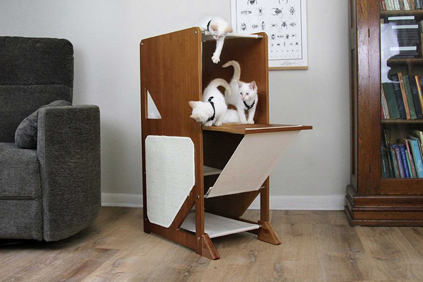 The Overlook - Sturdy - Bamboo Cat Tree English Chestnut Bamboo Natural Canvas No Cat Condo Catastrophic Creations