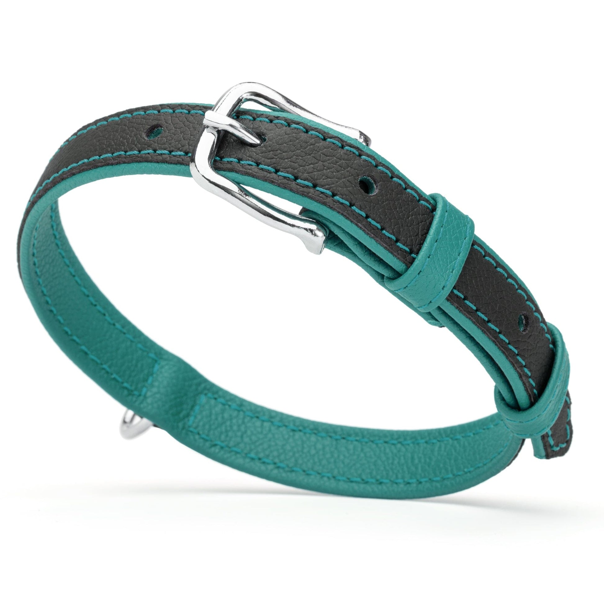 Soft Leather Dual-Color Flat Dog Collar Teal 15-19" 3 4" Dog Collars Dogline