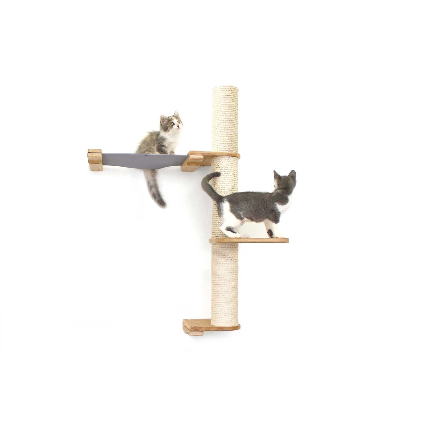 The Crow's Nest - A Wall Cat Scratcher with Hammock Natural Bamboo Charcoal Gray Canvas 2-Tier 16" Cat Condo Catastrophic Creations