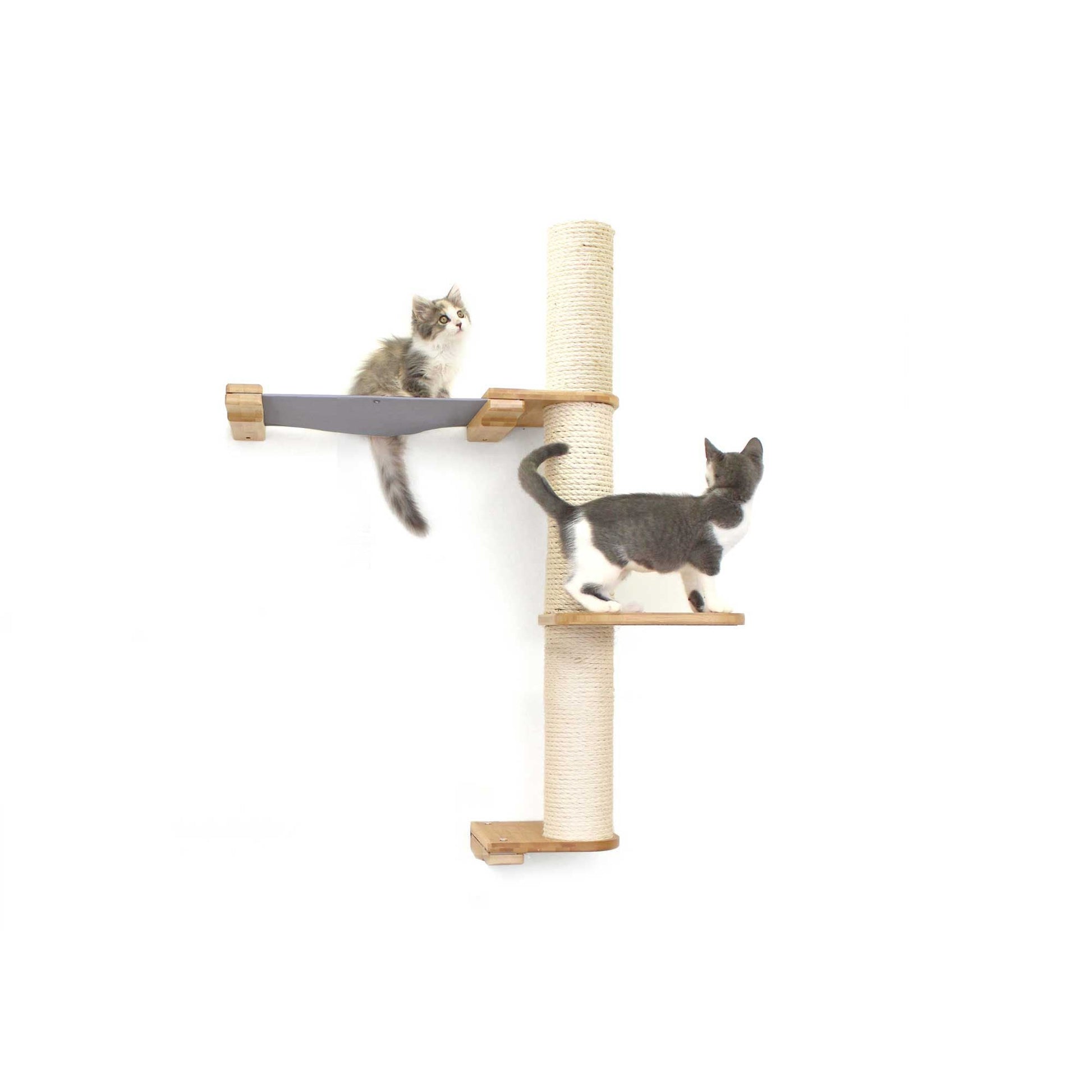 The Crow's Nest - A Wall Cat Scratcher with Hammock Natural Bamboo Charcoal Gray Canvas 2-Tier 16" Cat Condo Catastrophic Creations