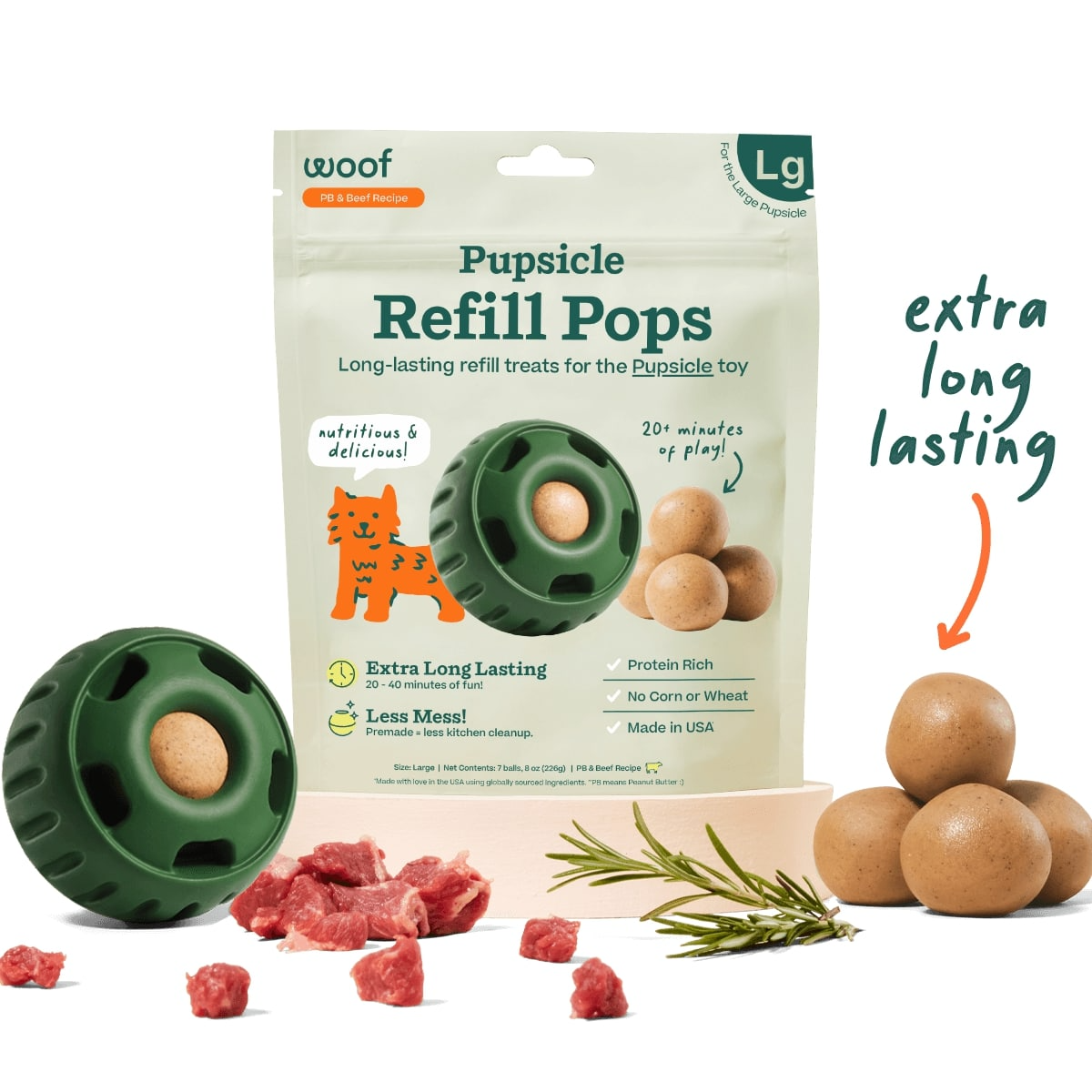 Woof Pupsicle Pops Beef & Peanut Butter Dog Treats Woof Pet
