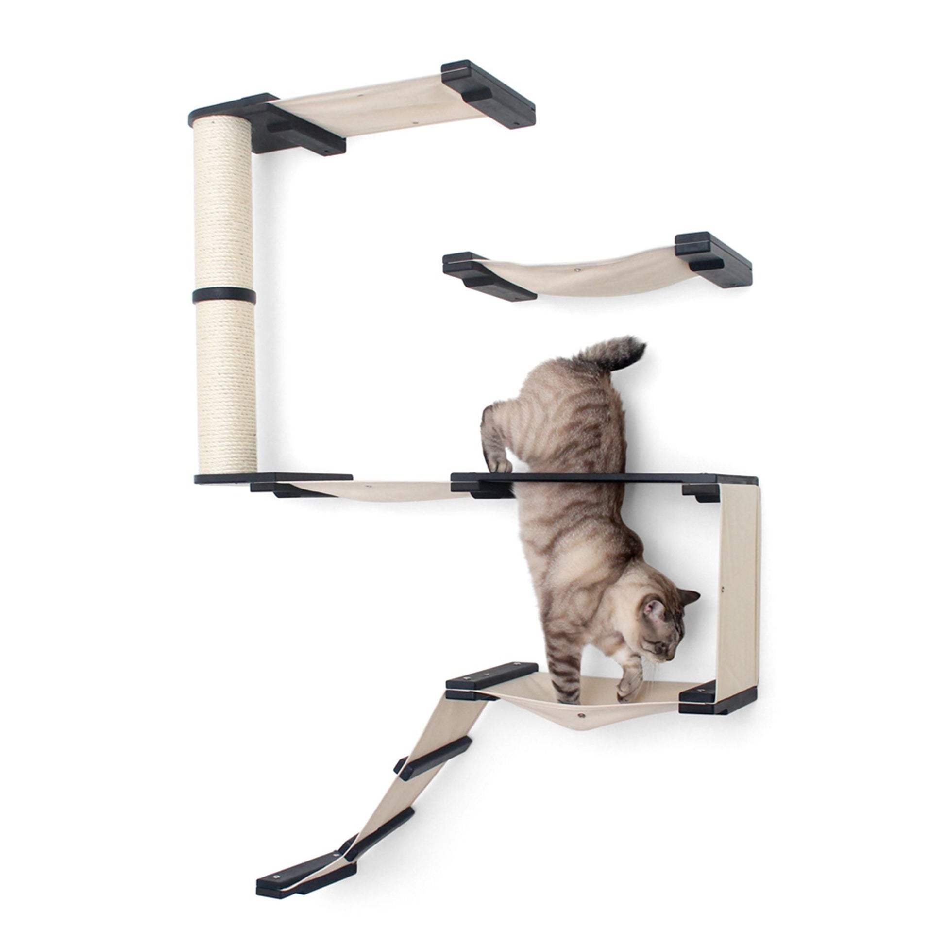 The Deluxe Cat Fort - Modern Cat Condo Onyx Bamboo Natural Canvas Pole Cat Condo Catastrophic Creations