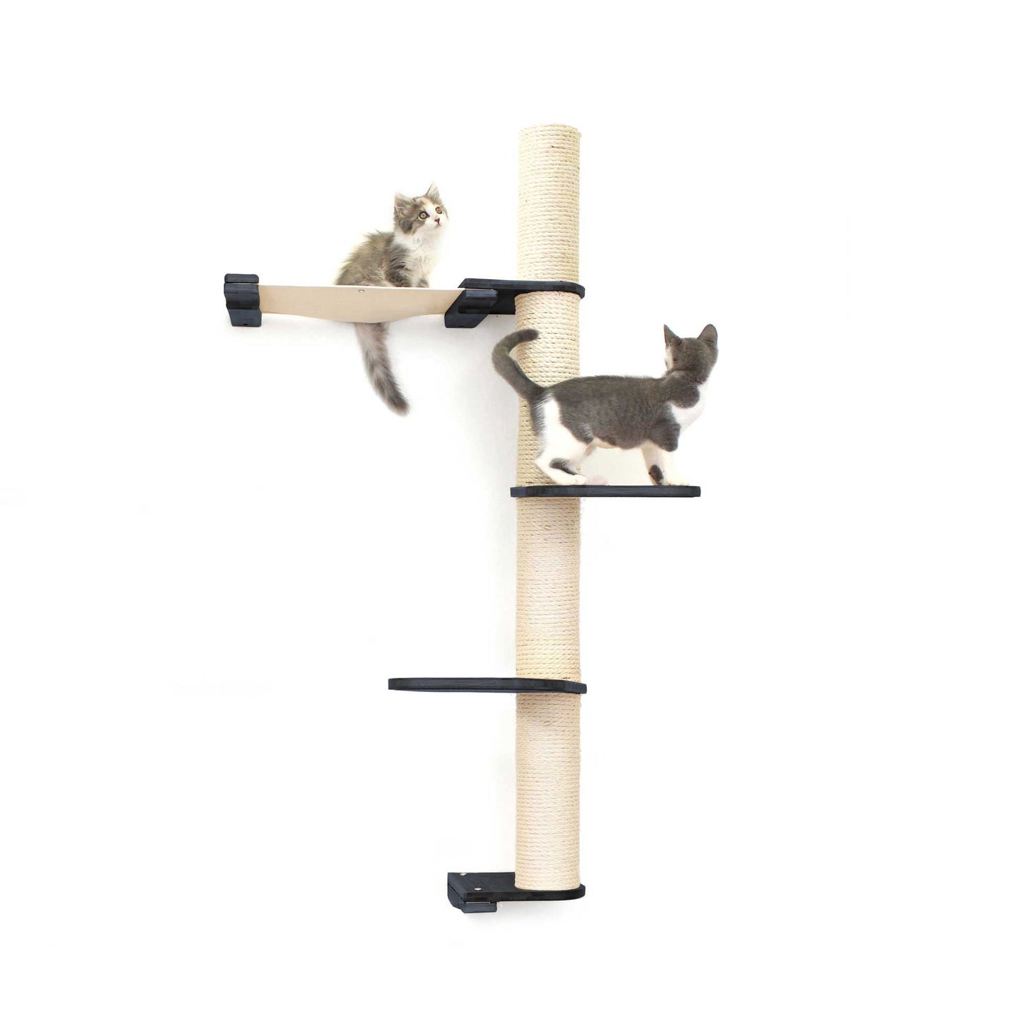 The Crow's Nest - A Wall Cat Scratcher with Hammock Onyx Bamboo Natural Canvas 3-Tier 16" Cat Condo Catastrophic Creations